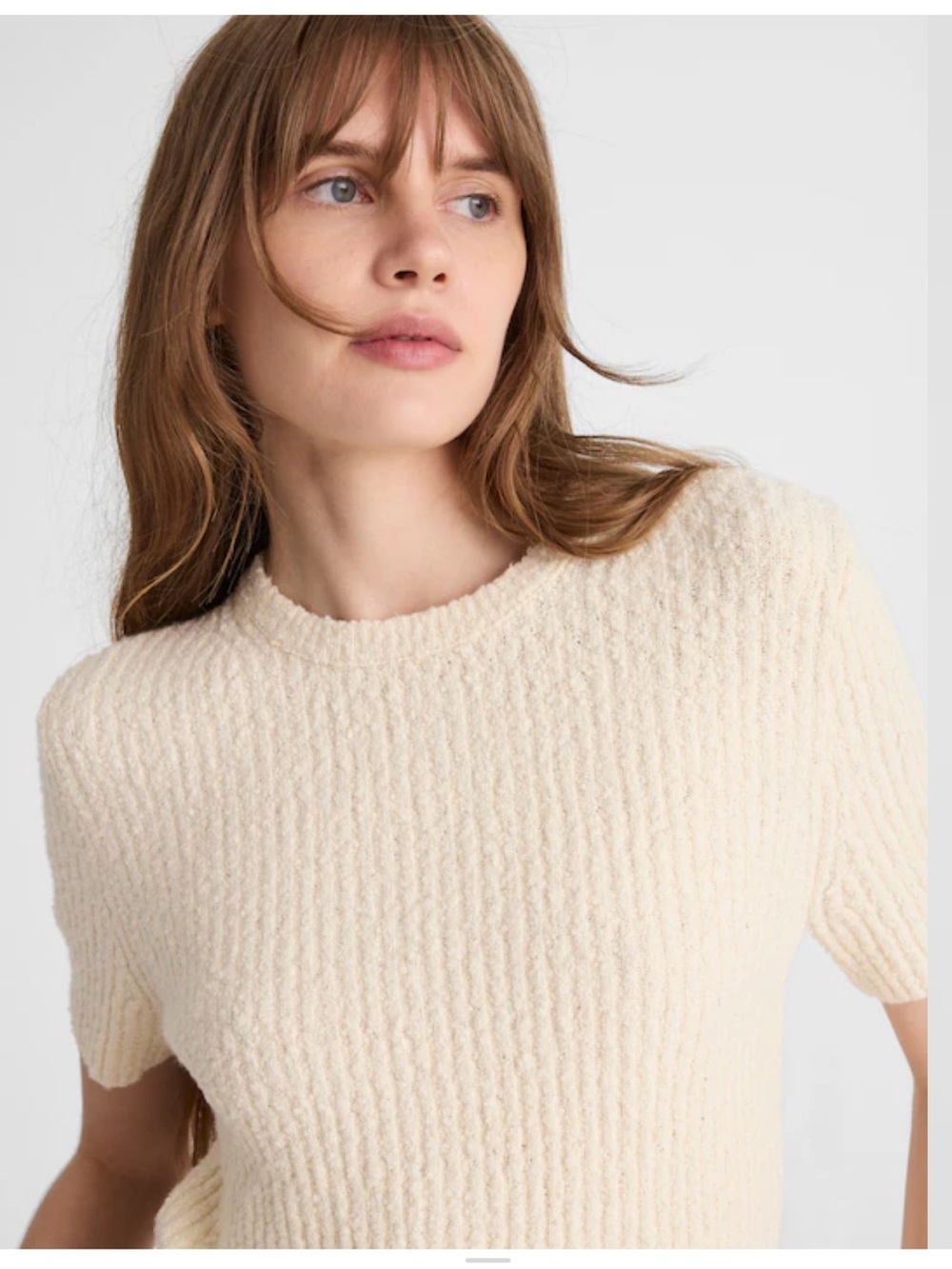 Madewell Bouclé-Knit Crewneck Sweater Tee - Antique Cream
